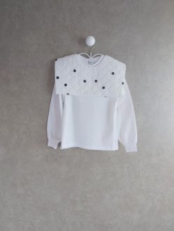 画像1: franky grow REMOVABLE QUILTING SAILOR COLLOR L/S TEE　ホワイト-ホワイト＊ブラックDOTS