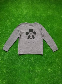 画像1: mini rodini PANDA WOOL LS TEE グレー