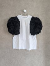 franky grow RIBBON ORGANDY BUBBLE SLV TEE　ホワイト＊ブラック