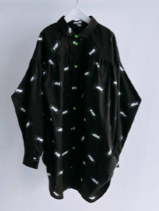 franky grow POP GATHERED OVERSHIRT  ブラック＊ホワイトPOP