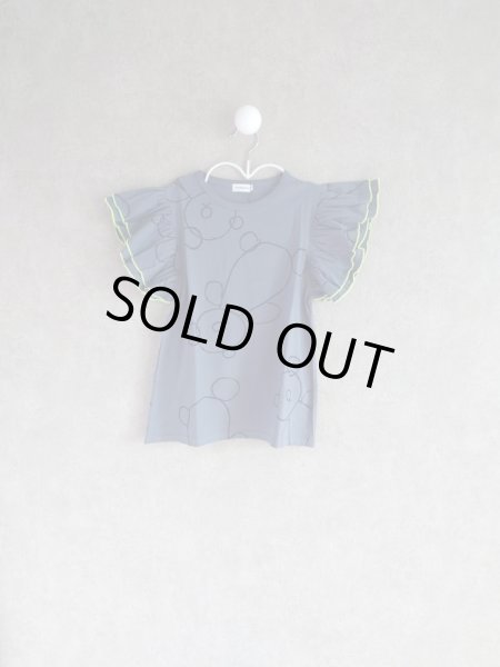 画像1: franky grow BEAR DOUBLE FRILL TEE ブラック (1)