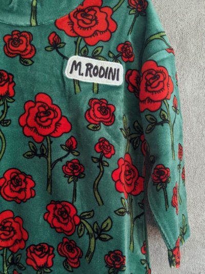 画像1: mini rodini Roses Velour Sweater 　グリーン