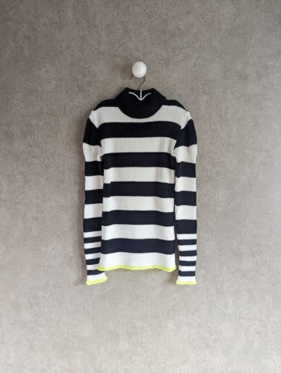 画像1: franky grow BORDER HIGH-NECK RIB STITCH KNIT　ホワイト＊ブラック