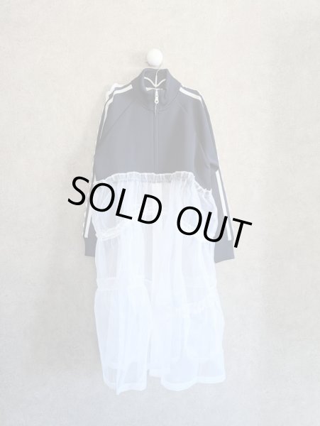 画像2: franky grow TULLE SWITCHING TRACK JERJEY DRESS ネイビー＊ホワイト　キッズ・レディース (2)