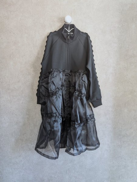 画像2: franky grow TULLE SWITCHING TRACK JERJEY DRESS ブラック*ブラック キッズ・レディース (2)