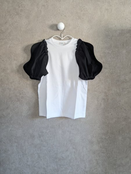 画像2: franky grow WAVE CUT SLEEVES TEE ホワイト*ブラック (2)