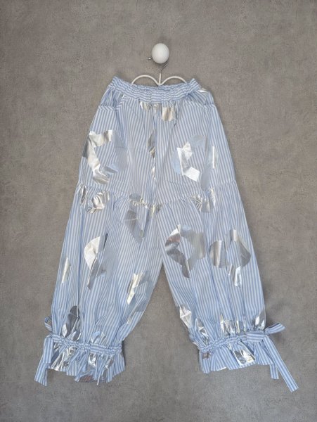 画像2: franky grow ORG.PT GATHERED PANTS　ブルーストライプ＊シルバー (2)