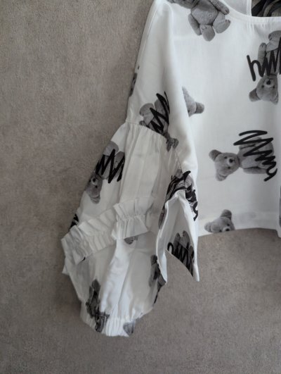 画像1: franky grow GRAFFITIED BEAR FRILL SLEEVES PO ホワイト キッズ・レディース