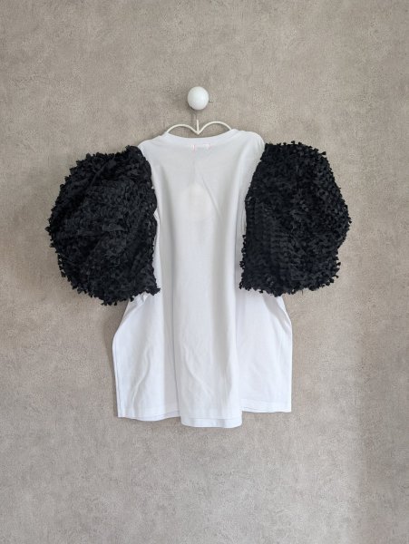 画像2: franky grow RIBBON ORGANDY BUBBLE SLV TEE　ホワイト＊ブラック (2)