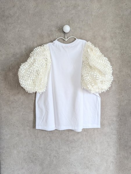 画像2: franky grow RIBBON ORGANDY BUBBLE SLV TEE　ホワイト＊アイボリー (2)
