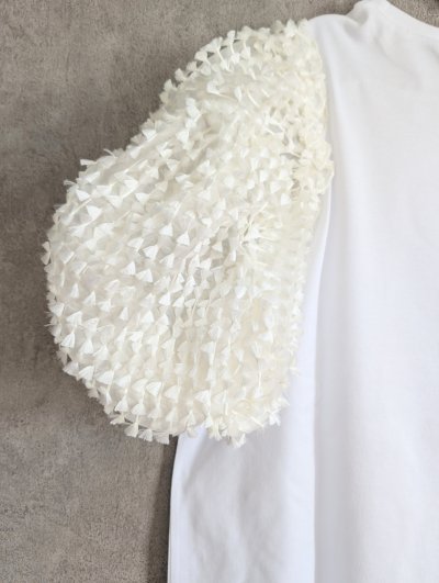 画像1: franky grow RIBBON ORGANDY BUBBLE SLV TEE　ホワイト＊アイボリー