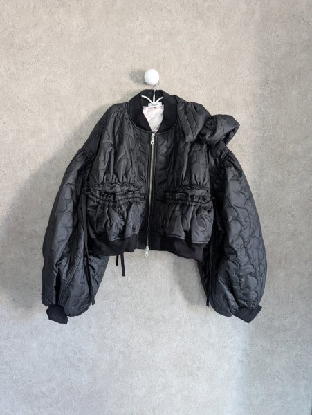 画像1: franky grow GURUGURU QUILT RIBBON BOMBER JACKET　ブラック　レディース (1)