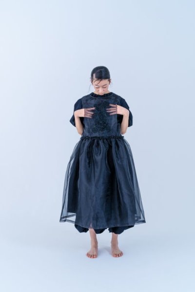 画像2: franky grow TAPE EMBROIDERY TULLE DRESS　ブラック