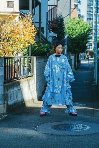 franky grow ORG.PT GATHERED PANTS ブルーストライプ＊シルバー