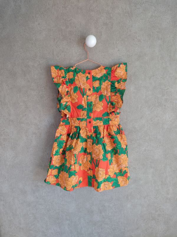 mini rodini Peonies Woven Ruffle Dress
